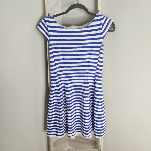 Lilly Pulitzer Dresses & Skirts - Lilly Pulitzer dress womens Medium iris blue white stripe Brielle fit flare